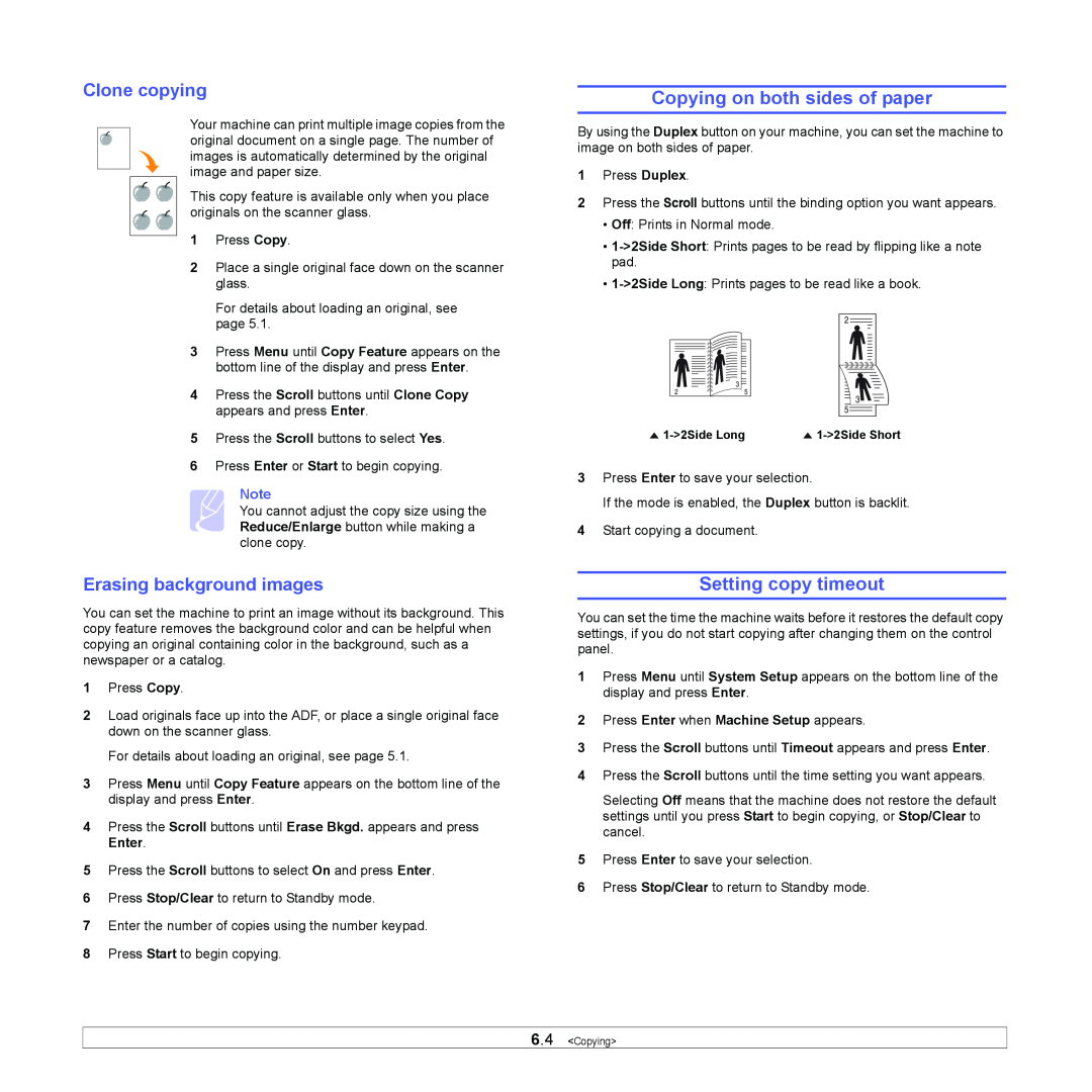 Xerox 3300MFP manual Copying on both sides of paper, Setting copy timeout, Clone copying, Erasing background images 