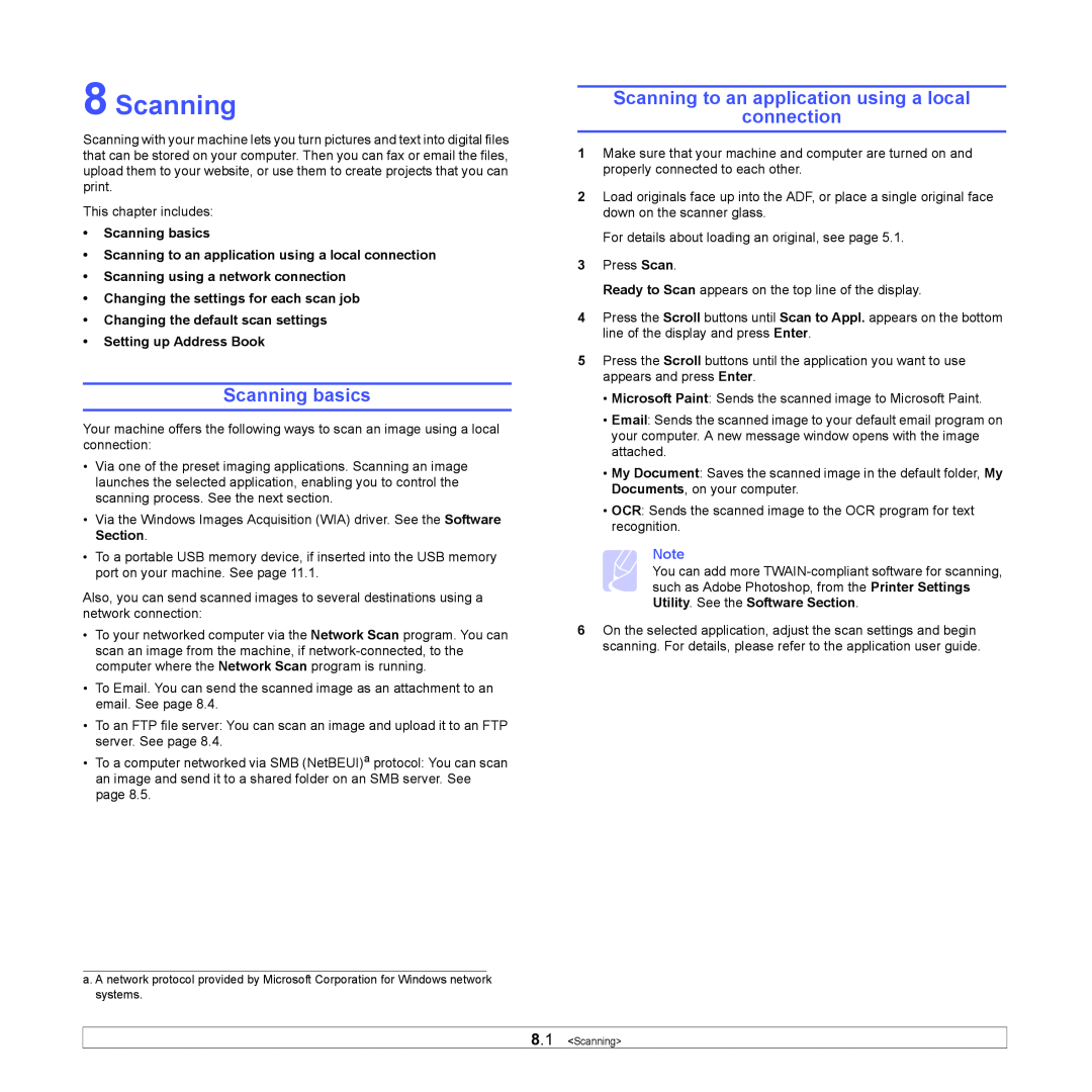 Xerox 3300MFP manual Scanning basics, Scanning to an application using a local connection 