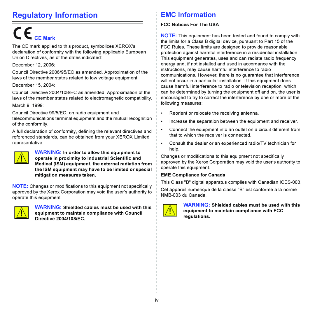 Xerox 3300MFP manual Regulatory Information, EMC Information, CE Mark 