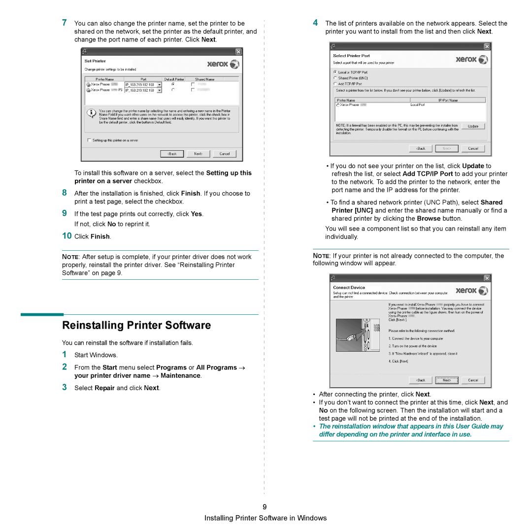 Xerox 3300MFP manual Reinstalling Printer Software 