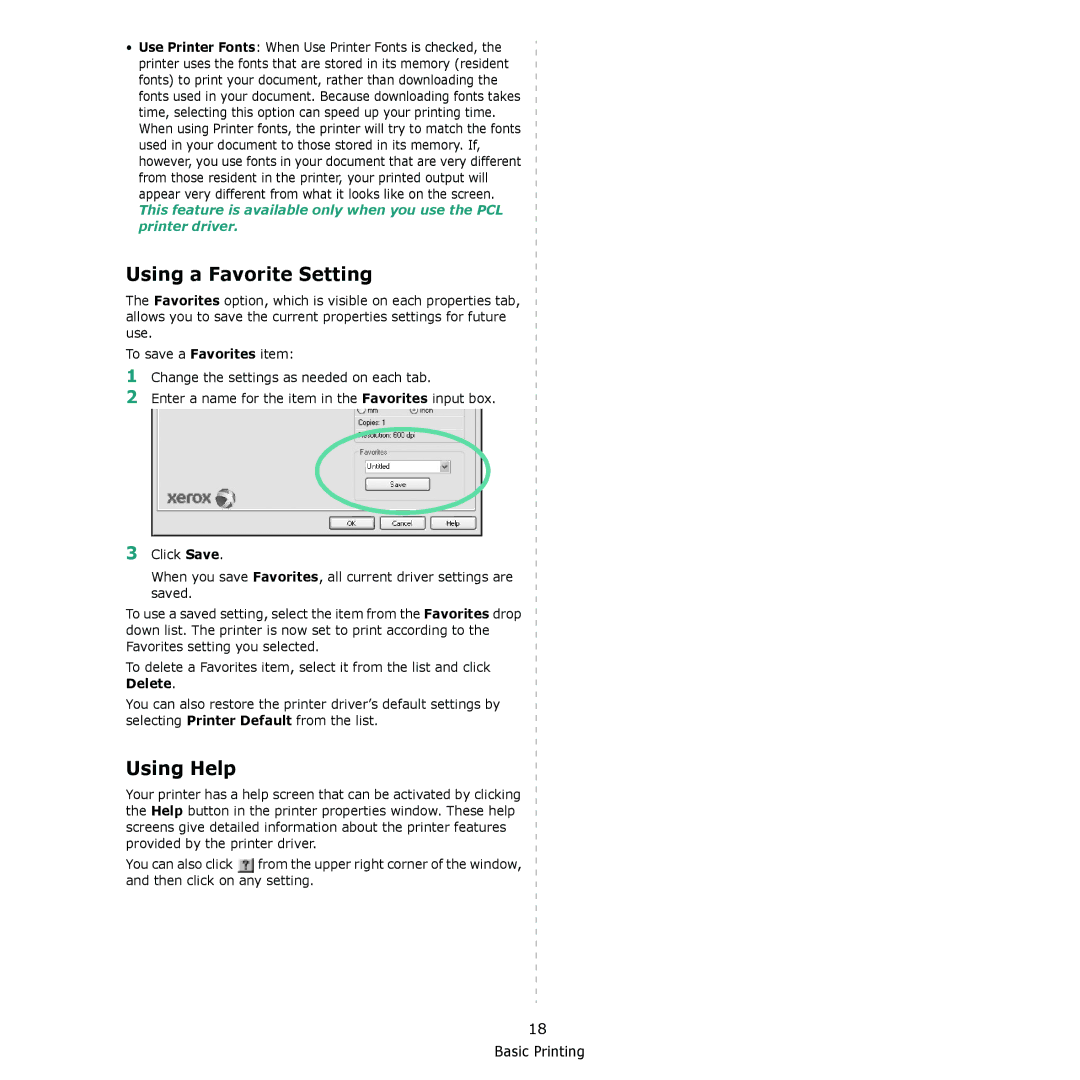 Xerox 3300MFP manual Using a Favorite Setting, Using Help 