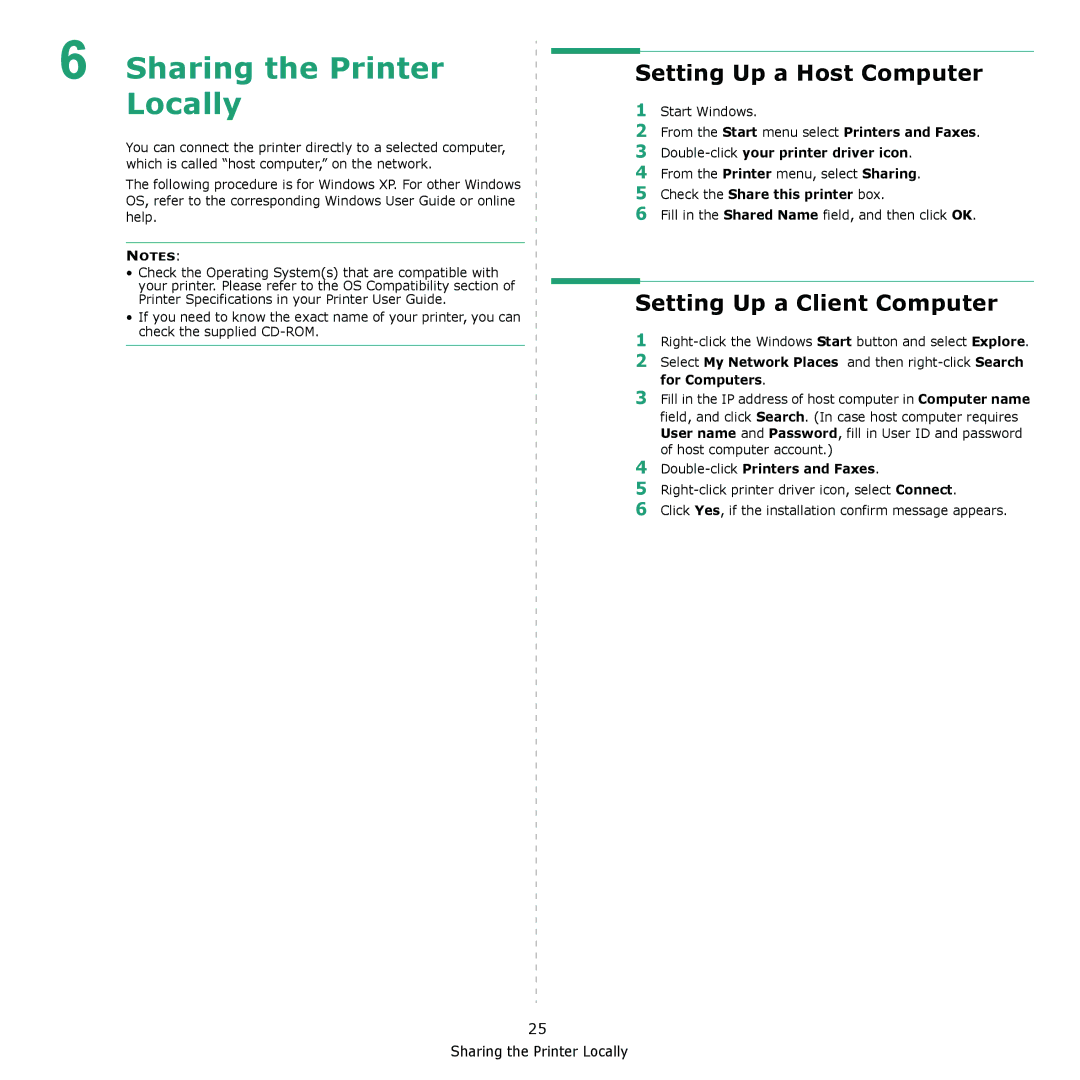 Xerox 3300MFP manual Setting Up a Host Computer, Setting Up a Client Computer, Check the Share this printer box 