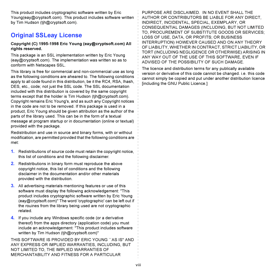 Xerox 3300MFP manual Original SSLeay License 