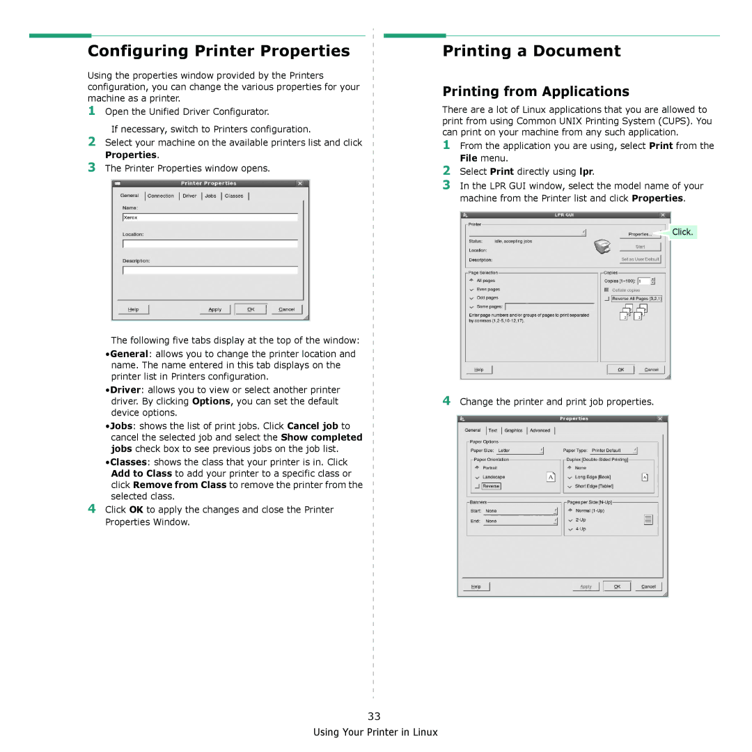 Xerox 3300MFP manual Configuring Printer Properties Printing a Document, Printing from Applications 