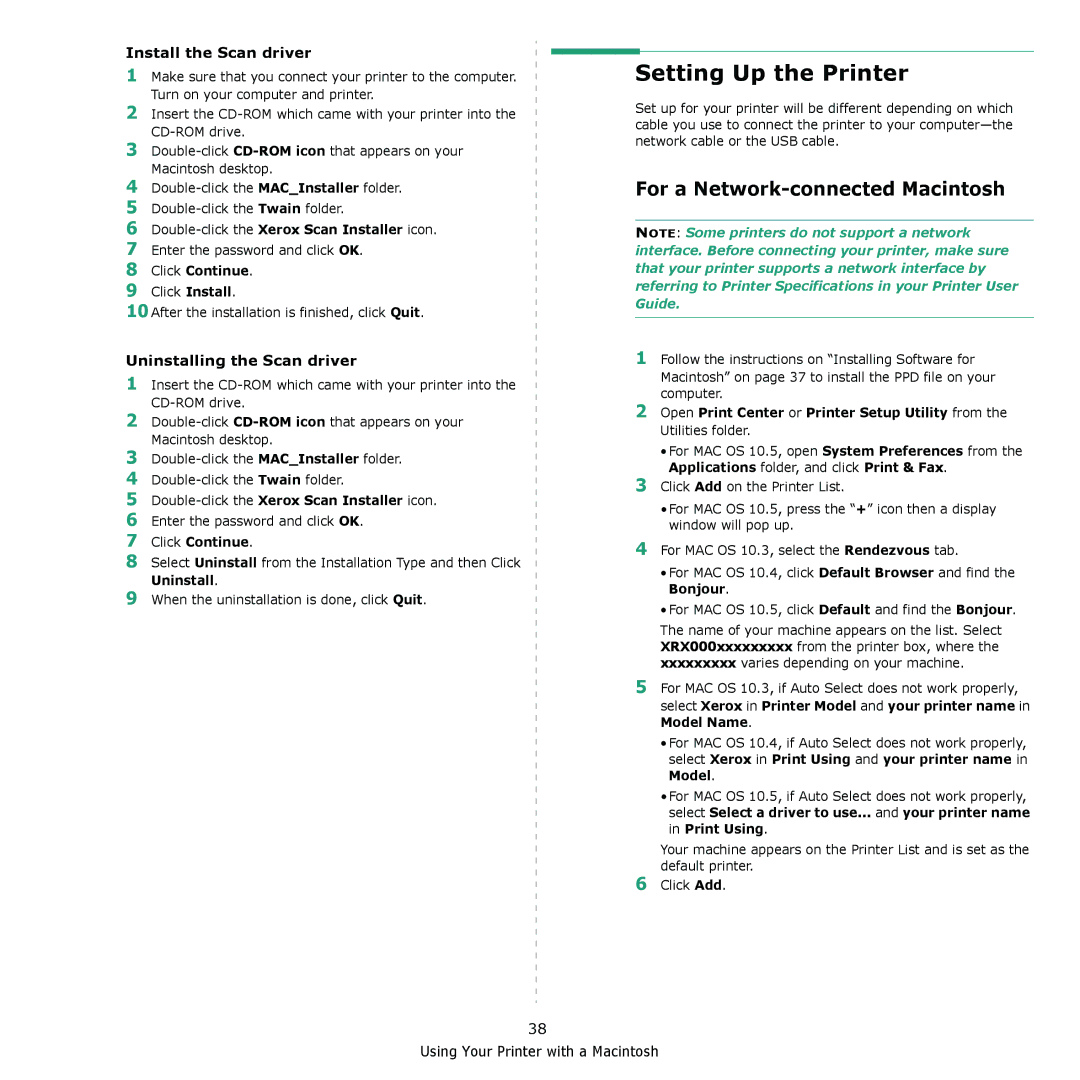 Xerox 3300MFP manual Setting Up the Printer, For a Network-connected Macintosh 