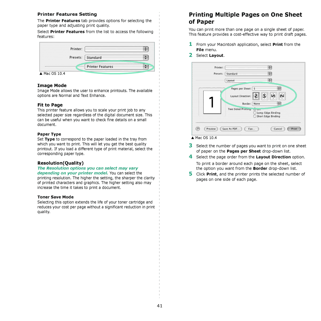 Xerox 3300MFP manual Printing Multiple Pages on One Sheet of Paper, Paper Type, Toner Save Mode 