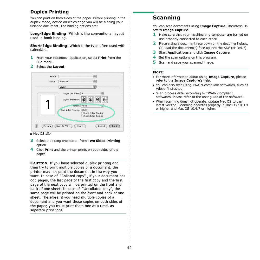 Xerox 3300MFP manual Scanning, Duplex Printing, Offers Image Capture, Start Applications and click Image Capture 