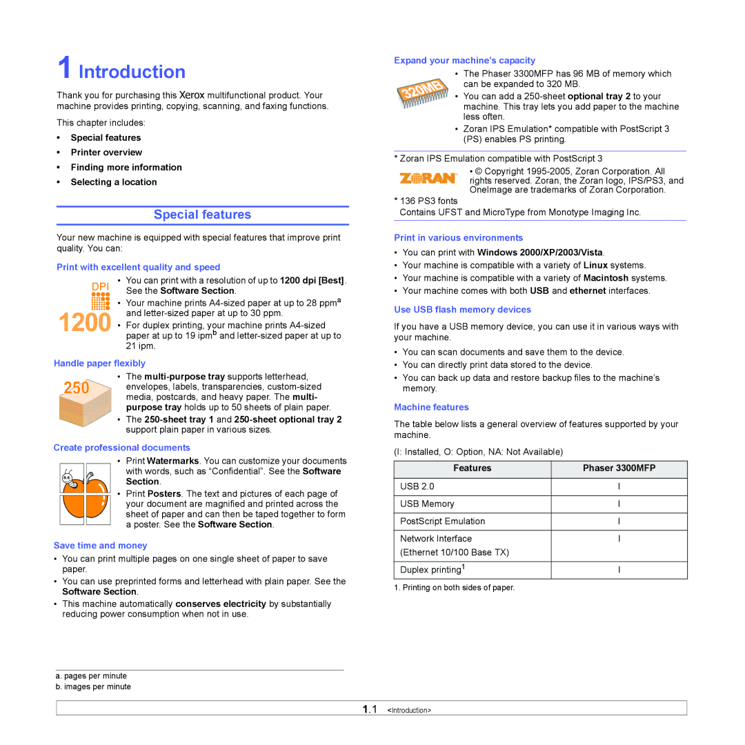 Xerox 3300MFP manual Introduction, Special features 