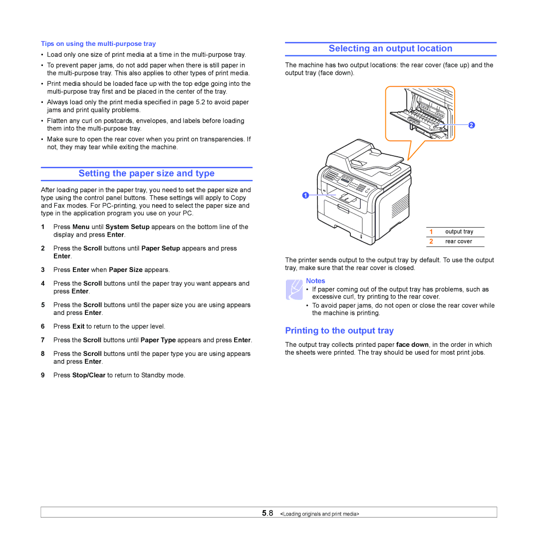 Xerox 3300MFP manual Setting the paper size and type, Selecting an output location, Printing to the output tray 