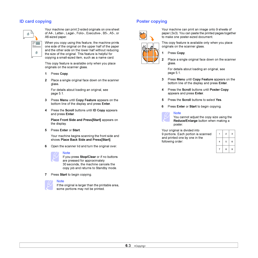 Xerox 3300MFP manual ID card copying, Poster copying 