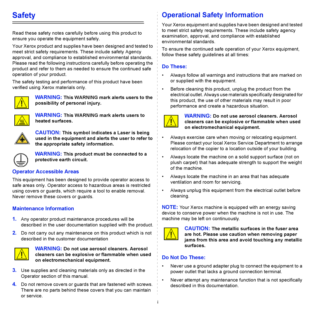 Xerox 3300MFP manual Safety 