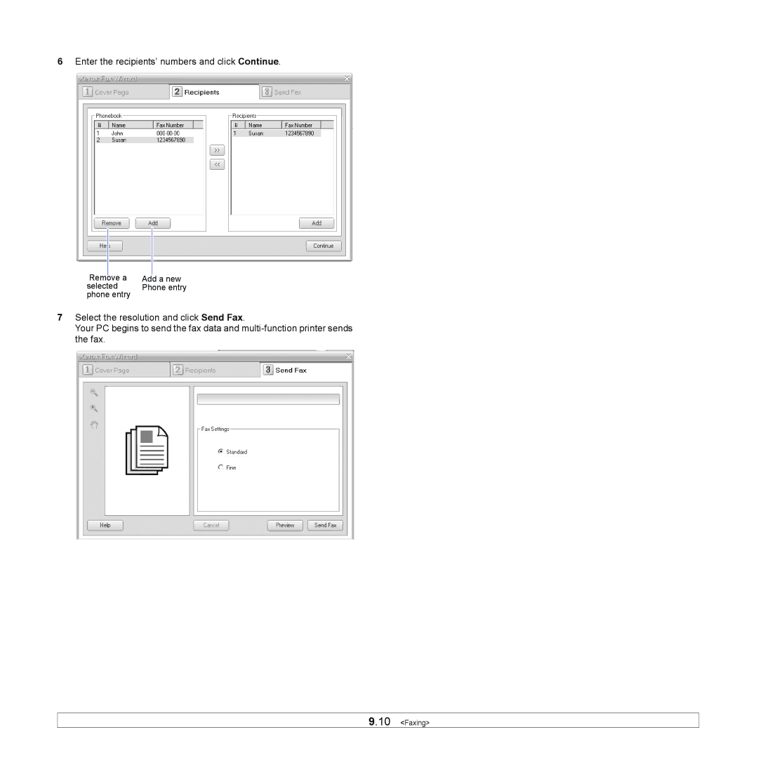 Xerox 3300MFP manual Enter the recipients’ numbers and click Continue 