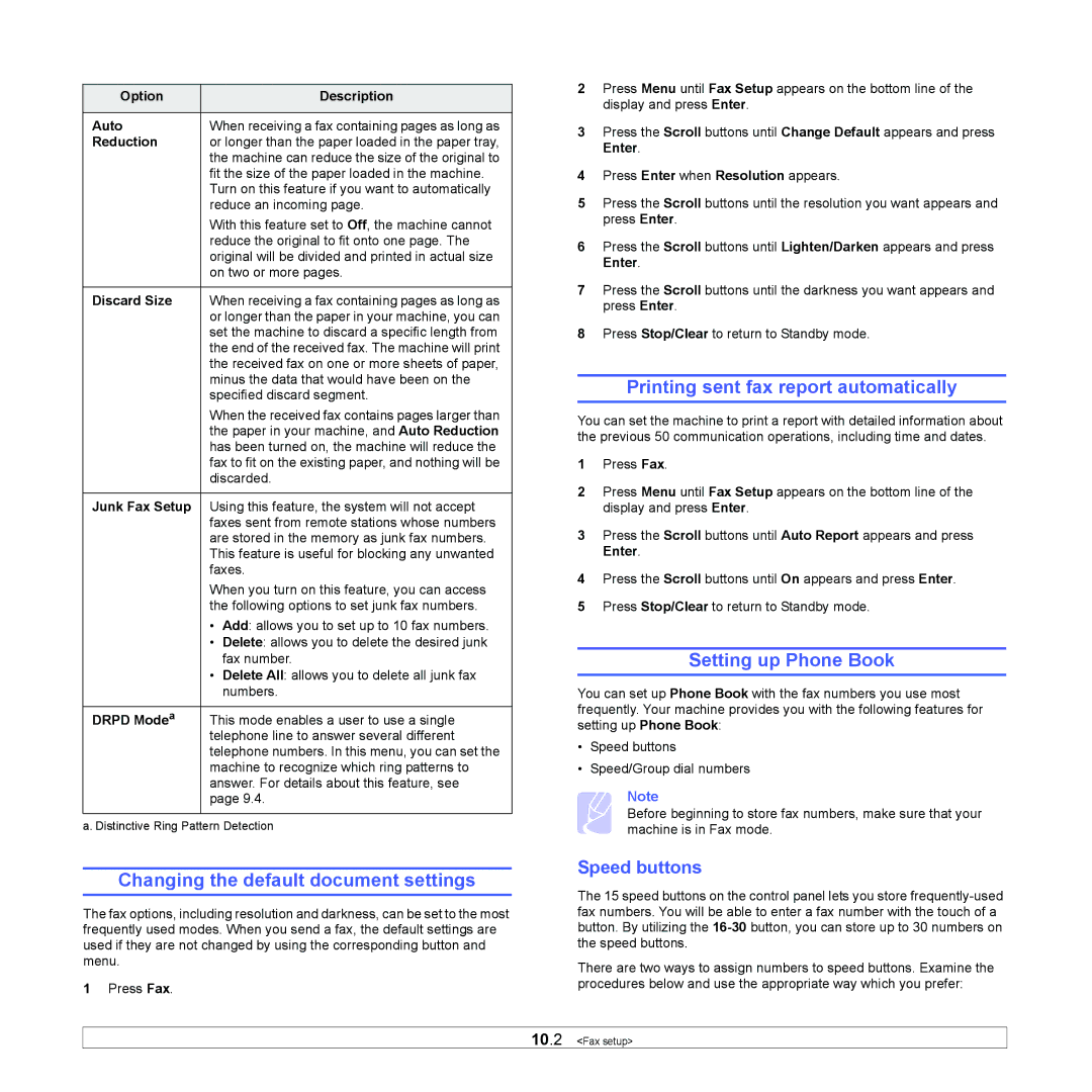 Xerox 3300MFP manual Changing the default document settings, Printing sent fax report automatically, Setting up Phone Book 