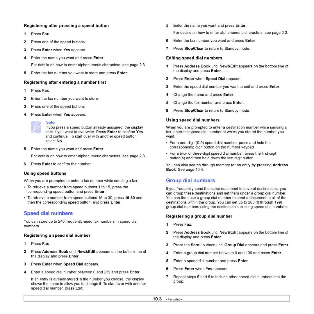 Xerox 3300MFP manual Speed dial numbers, Group dial numbers 