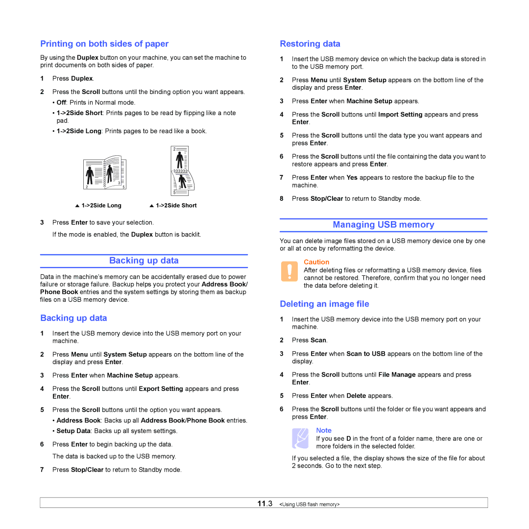 Xerox 3300MFP manual Backing up data, Managing USB memory 