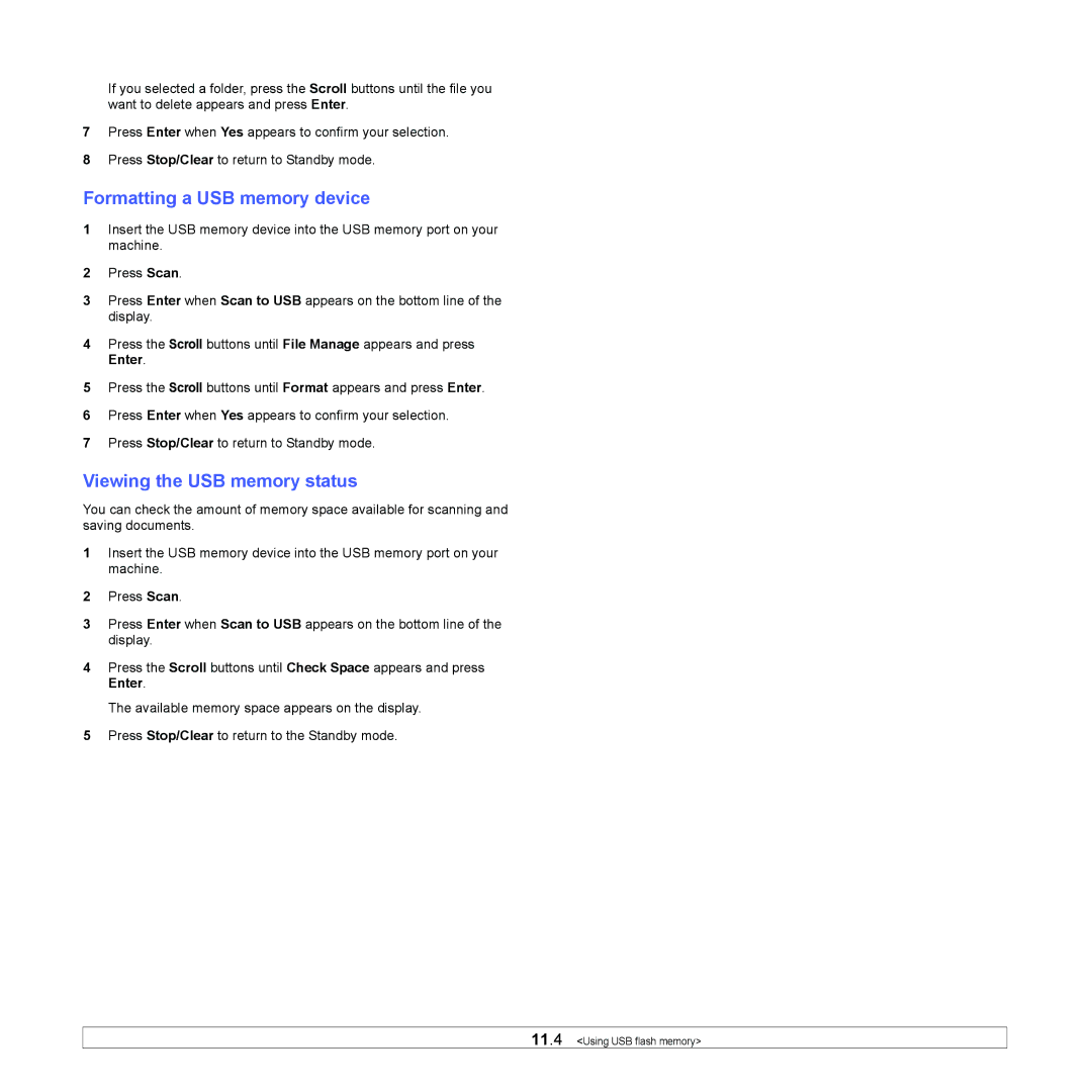 Xerox 3300MFP manual Formatting a USB memory device, Viewing the USB memory status 