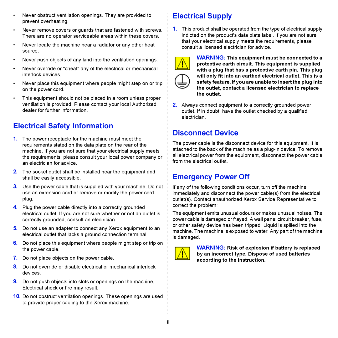 Xerox 3300MFP manual Electrical Safety Information 