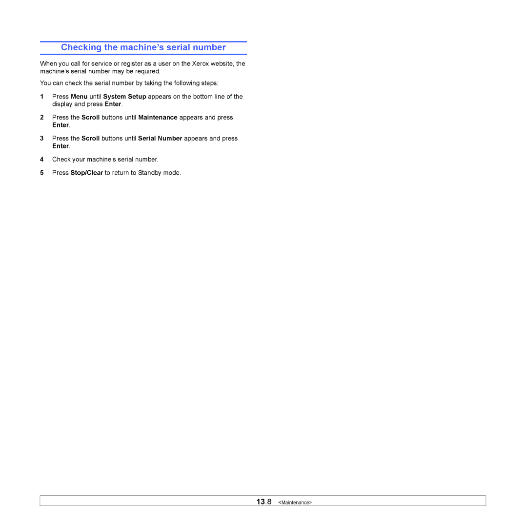 Xerox 3300MFP manual Checking the machine’s serial number 