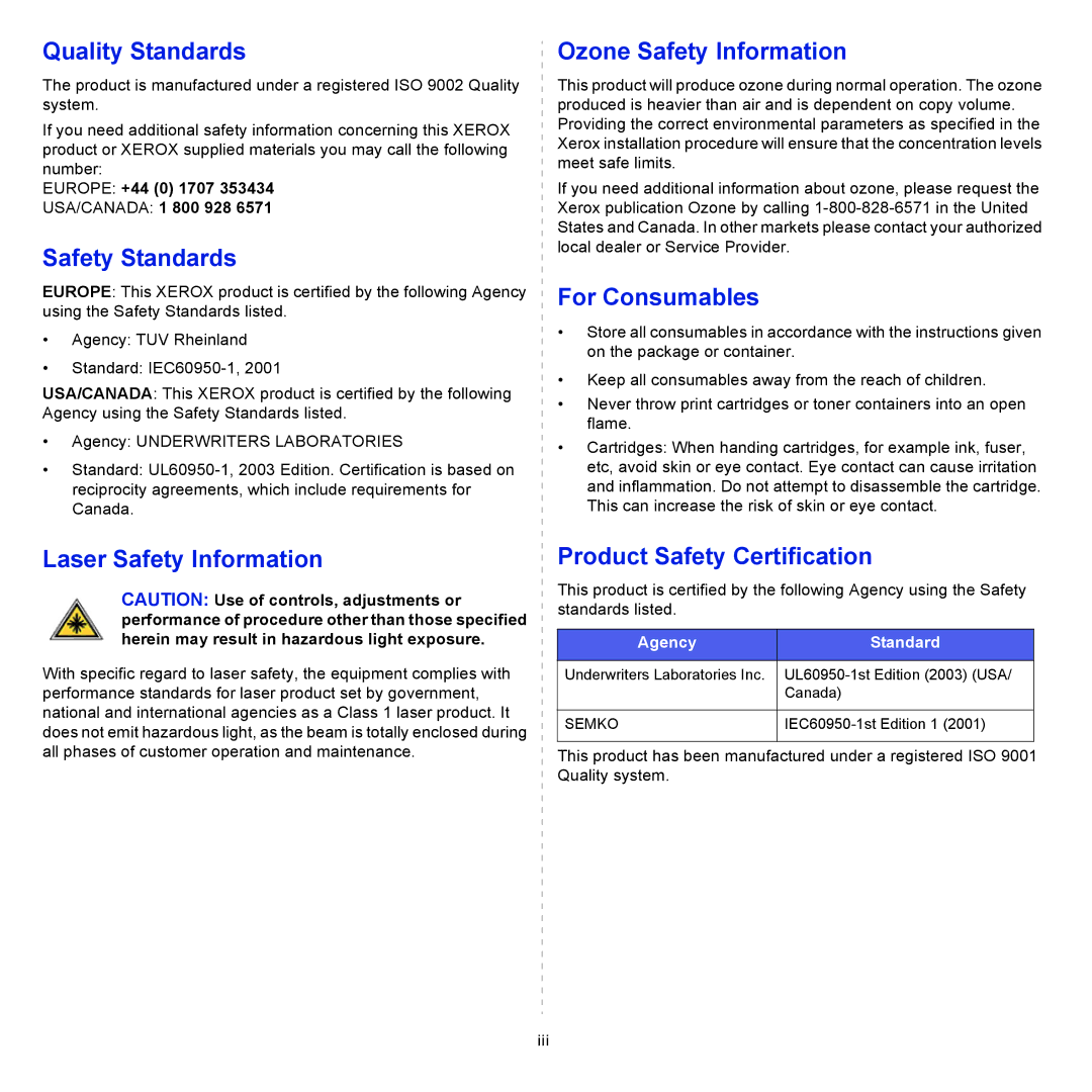 Xerox 3300MFP manual Quality Standards 