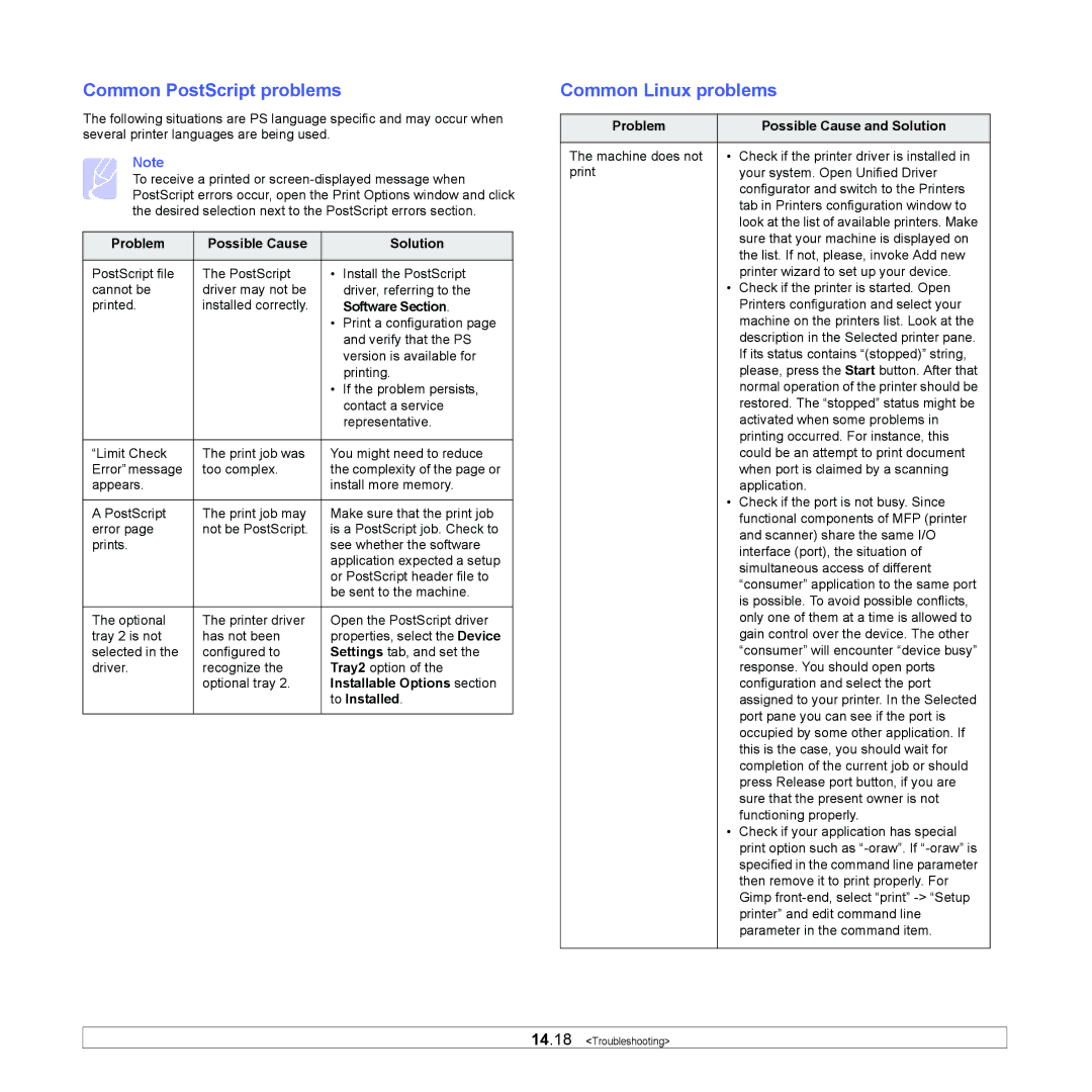 Xerox 3300MFP manual Common PostScript problems, Common Linux problems 