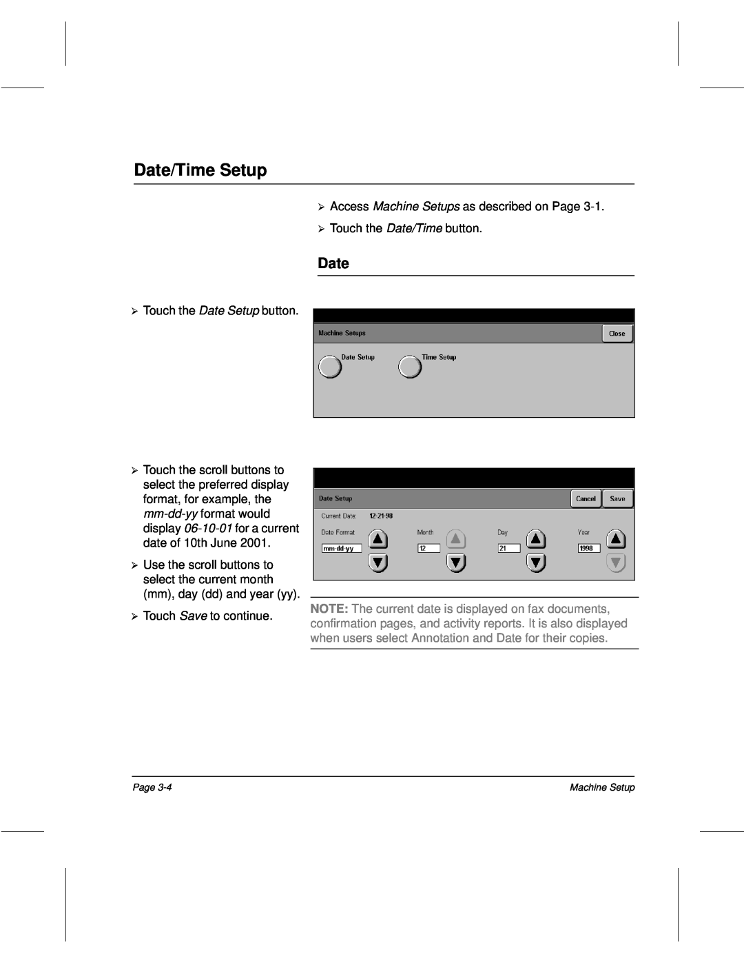 Xerox 340, 332, 220, 230 setup guide Date/Time Setup 