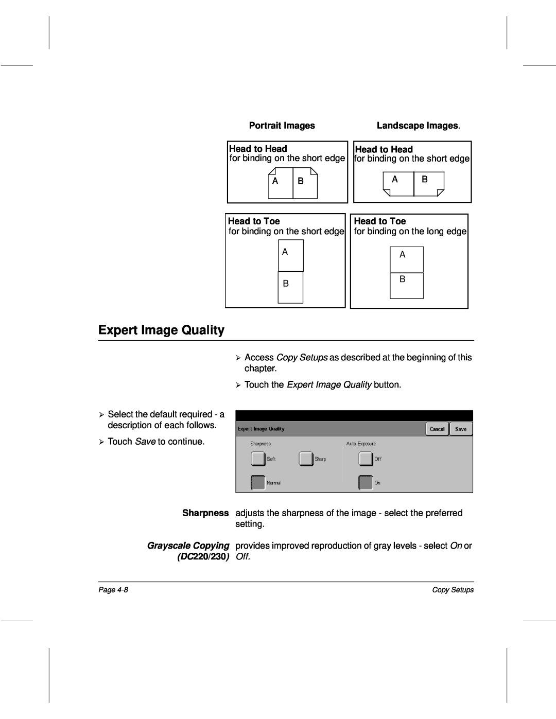 Xerox 220, 340, 332, 230 setup guide Touch the Expert Image Quality button 