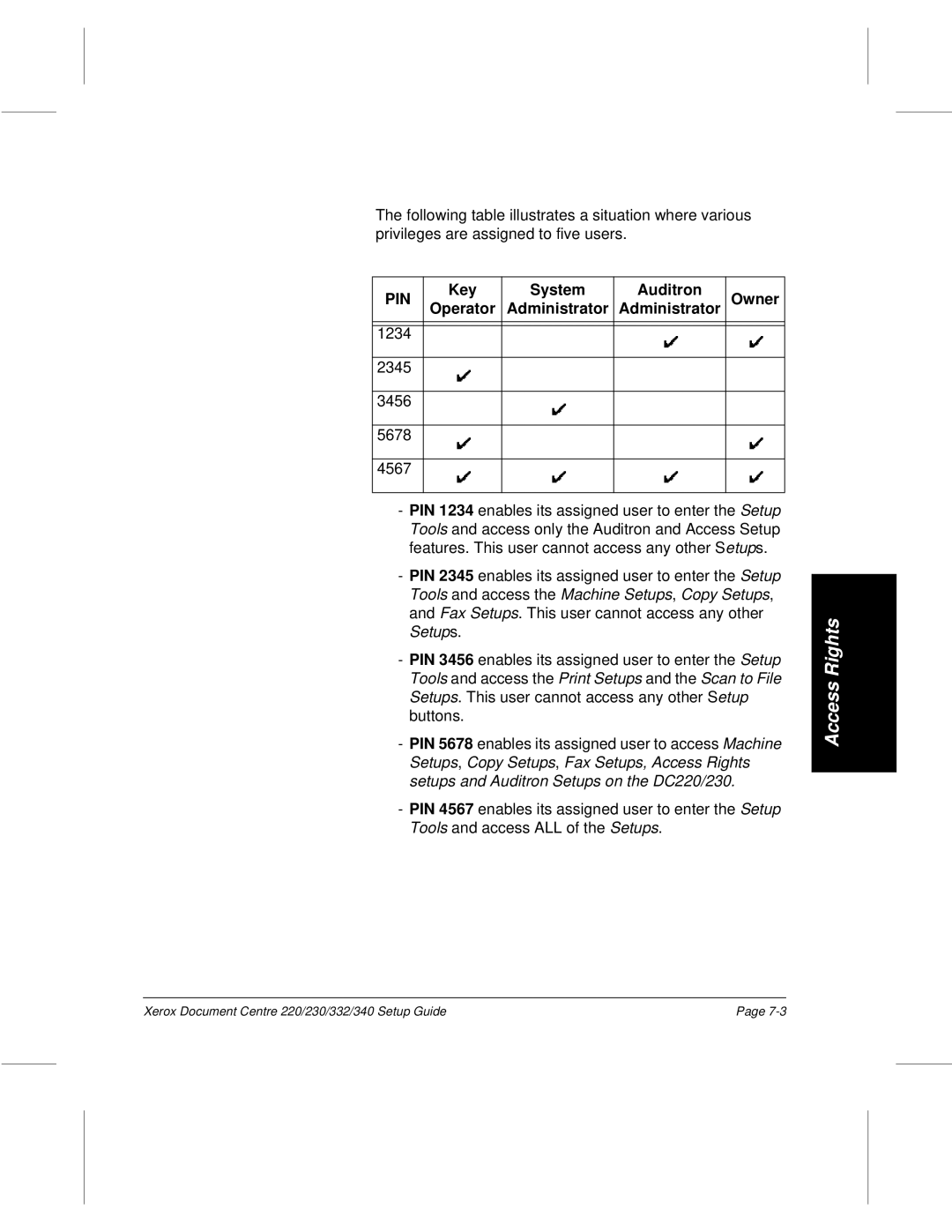 Xerox 332, 340, 220, 230 setup guide Pin 