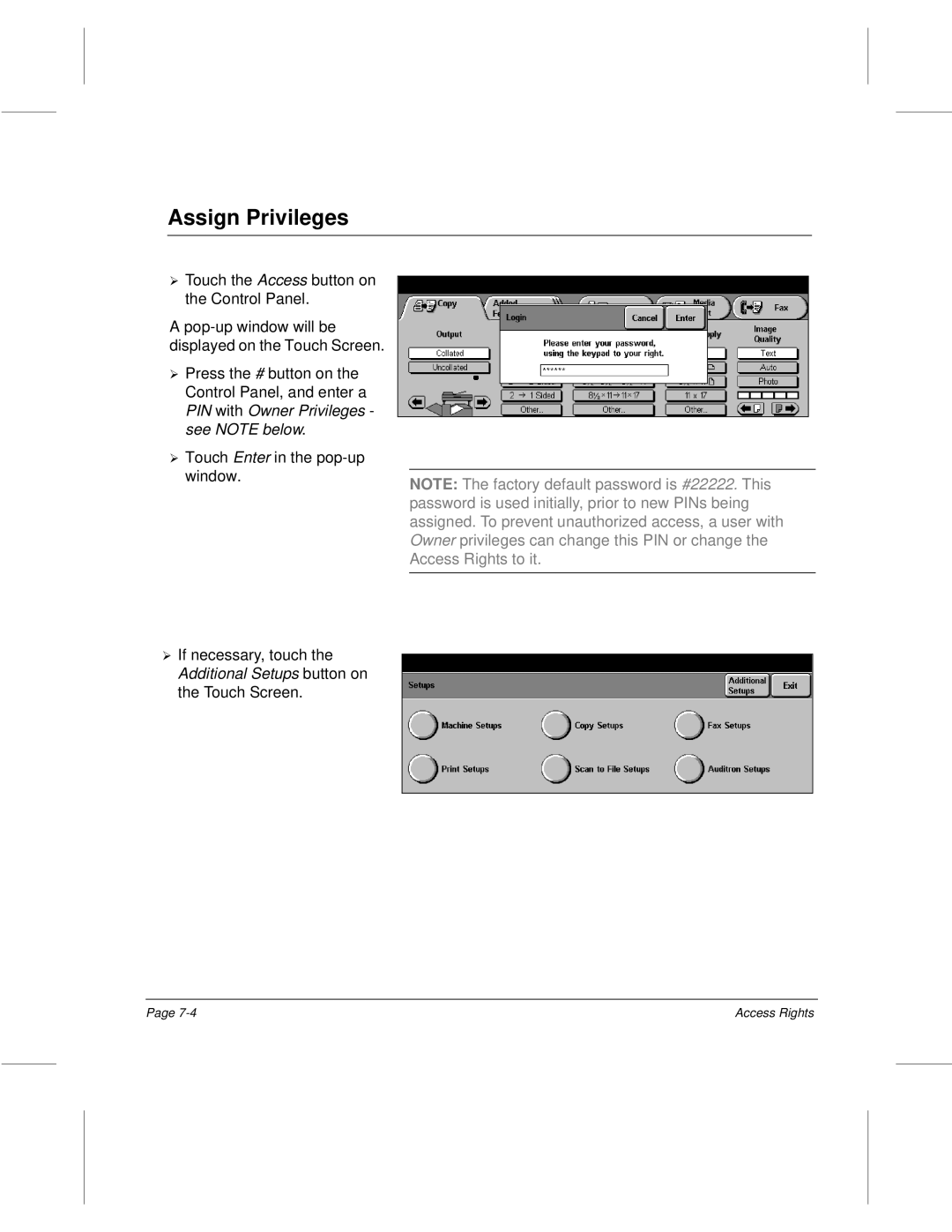 Xerox 220, 340, 332, 230 setup guide Assign¿ Privileges, ¿ see Note below 