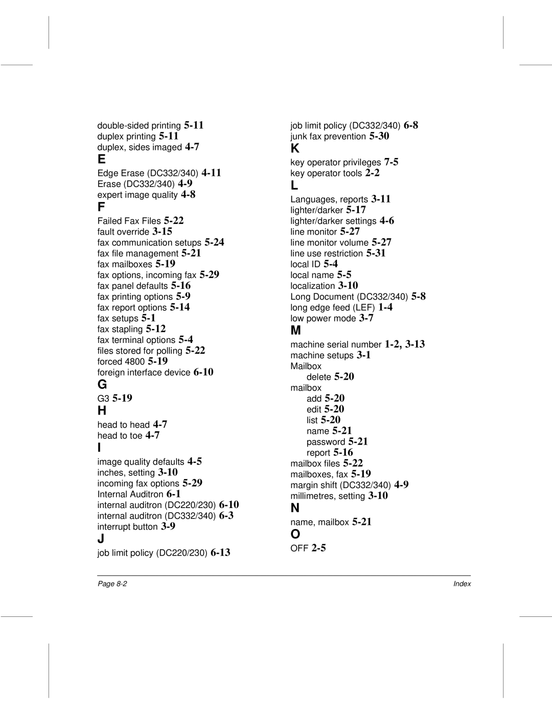 Xerox 220, 340, 332, 230 setup guide Index 