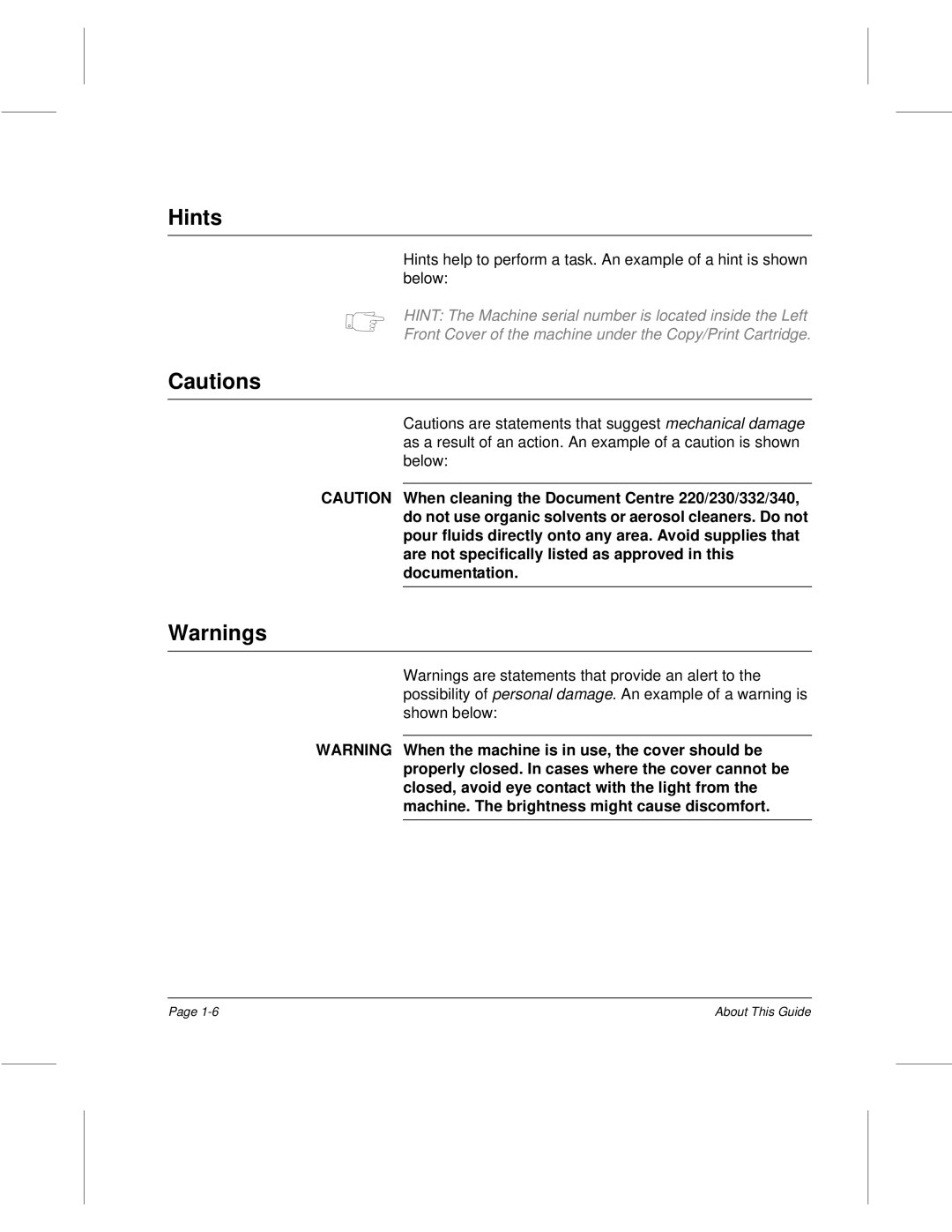 Xerox 220, 340, 332, 230 setup guide Hints 