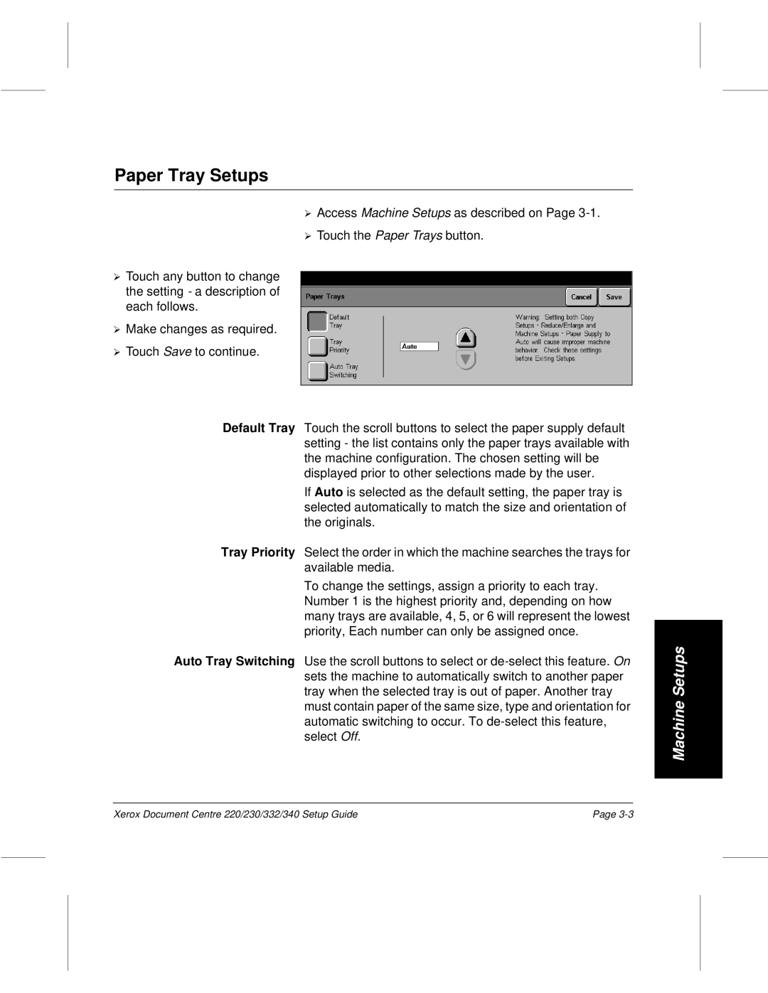 Xerox 230, 340, 332, 220 setup guide Paper Tray Setups 