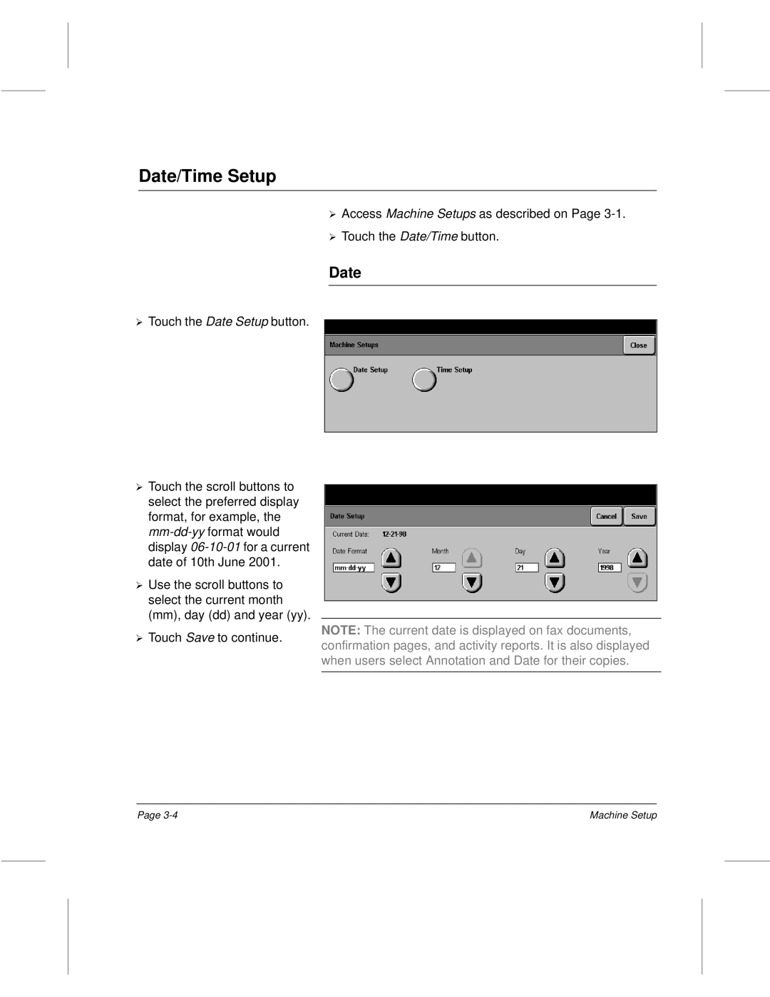 Xerox 340, 332, 220, 230 setup guide Date/Time Setup 