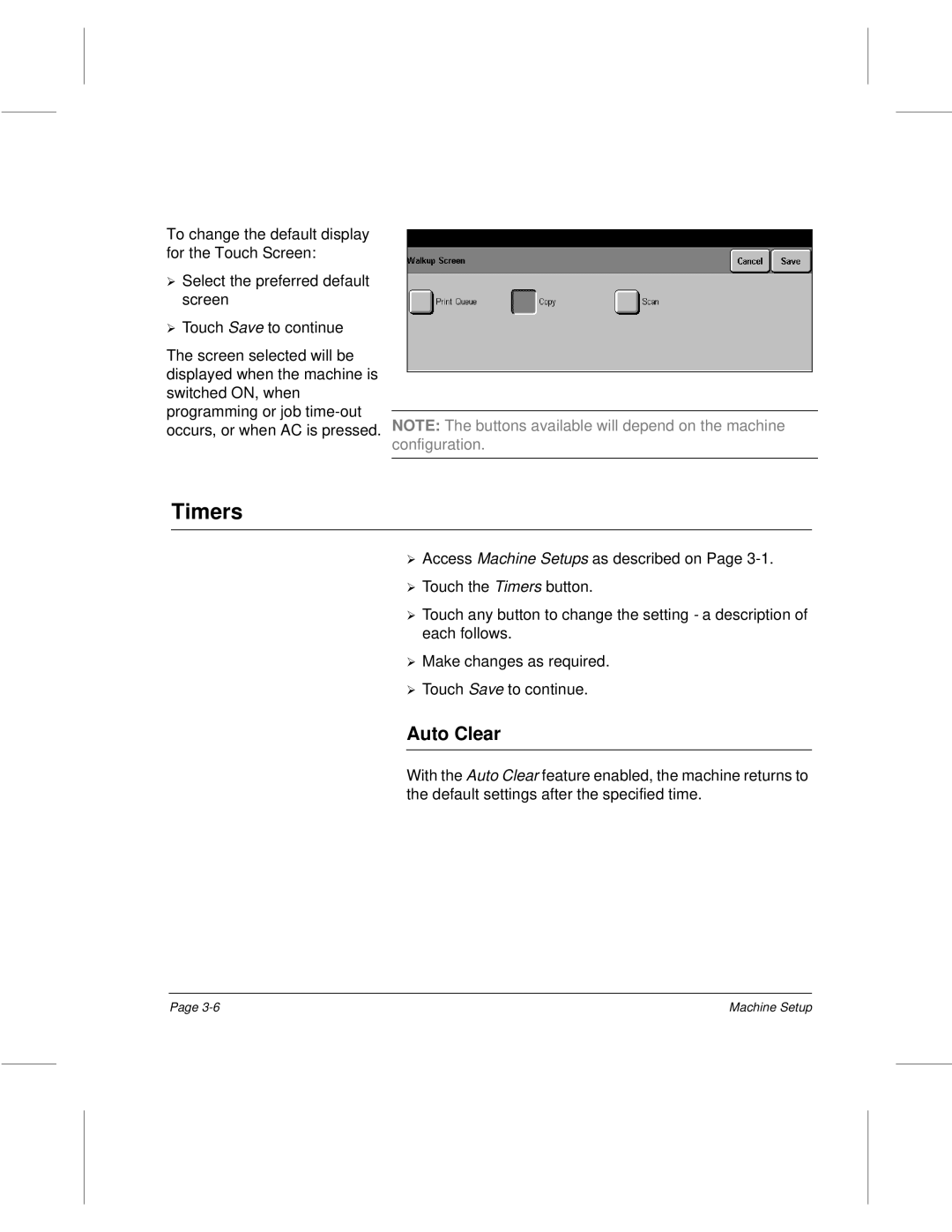 Xerox 220, 340, 332, 230 setup guide Timers, Auto Clear 