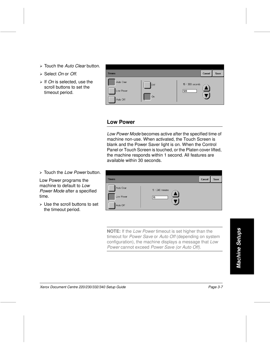 Xerox 230, 340, 332, 220 setup guide Low Power 