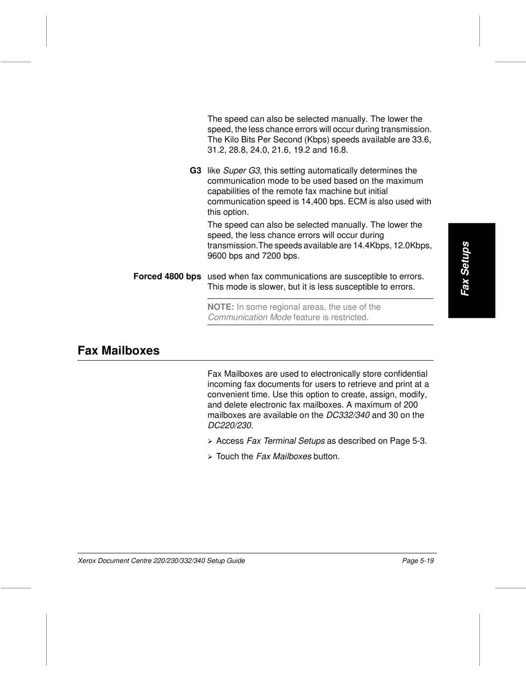 Xerox 332, 340, 220, 230 setup guide Fax Mailboxes 