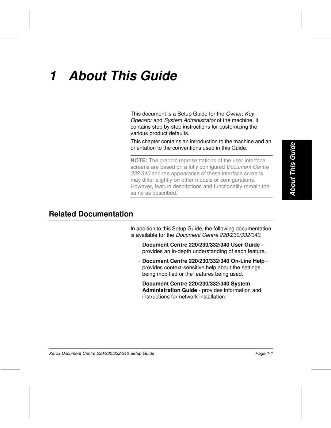 Xerox 332, 340, 220, 230 setup guide About This Guide, Related Documentation 