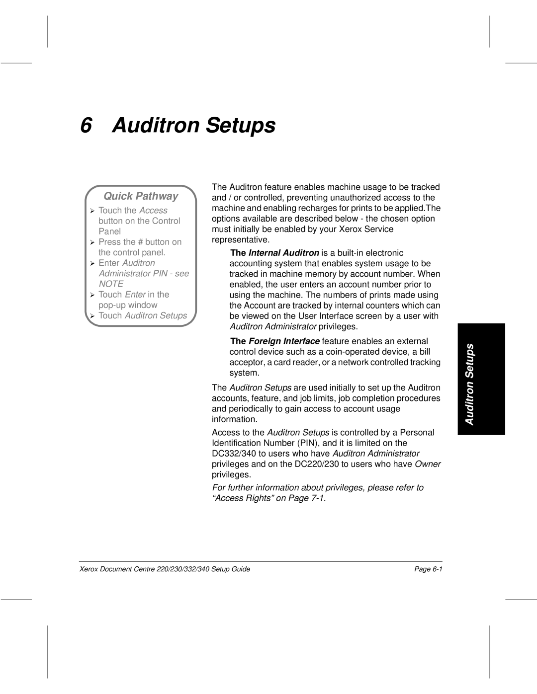 Xerox 230, 340, 332, 220 setup guide Auditron Setups 