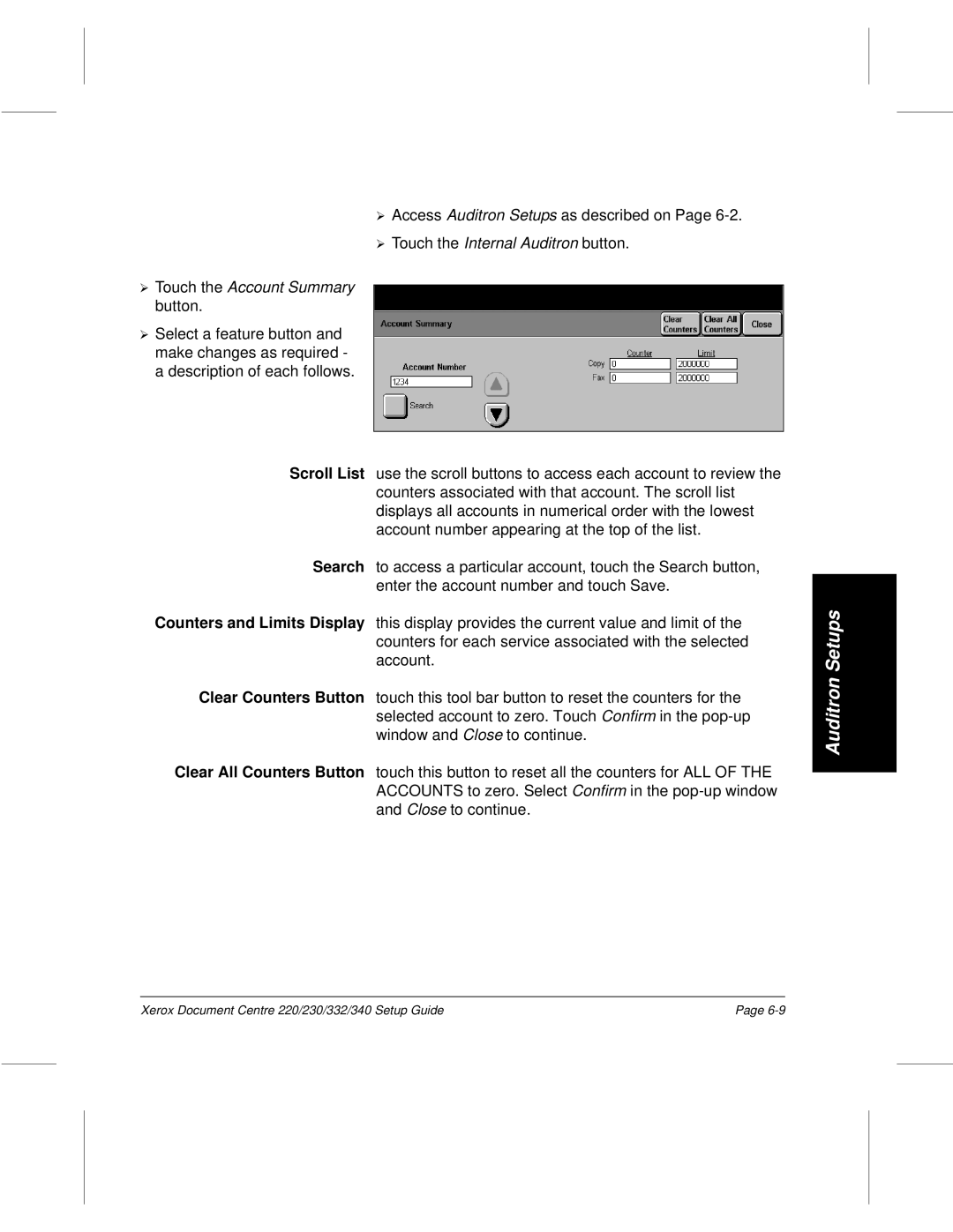 Xerox 230, 340, 332, 220 setup guide Touch the Account Summary 