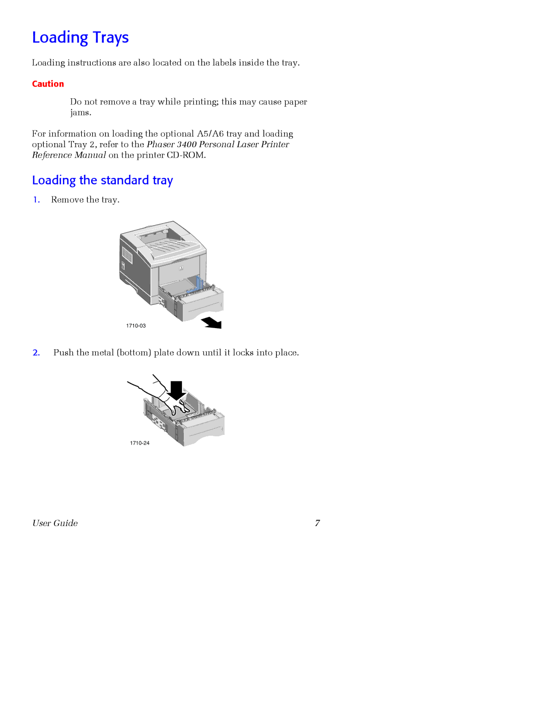 Xerox 3400 manual Loading Trays, Loading the standard tray 