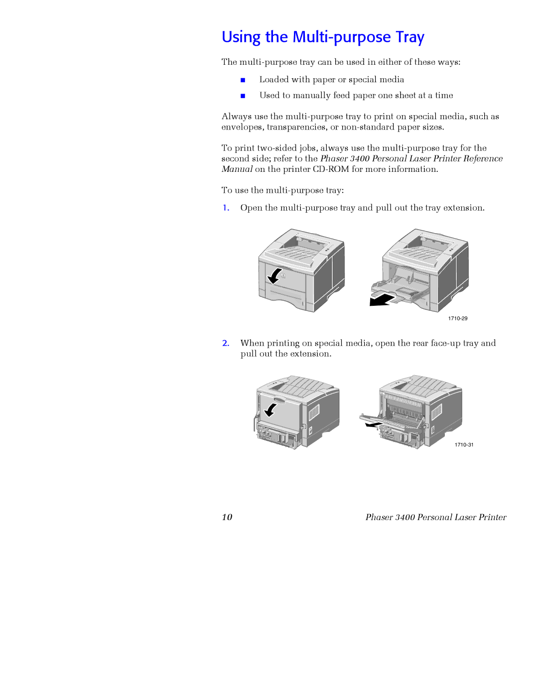 Xerox 3400 manual Using the Multi-purpose Tray 