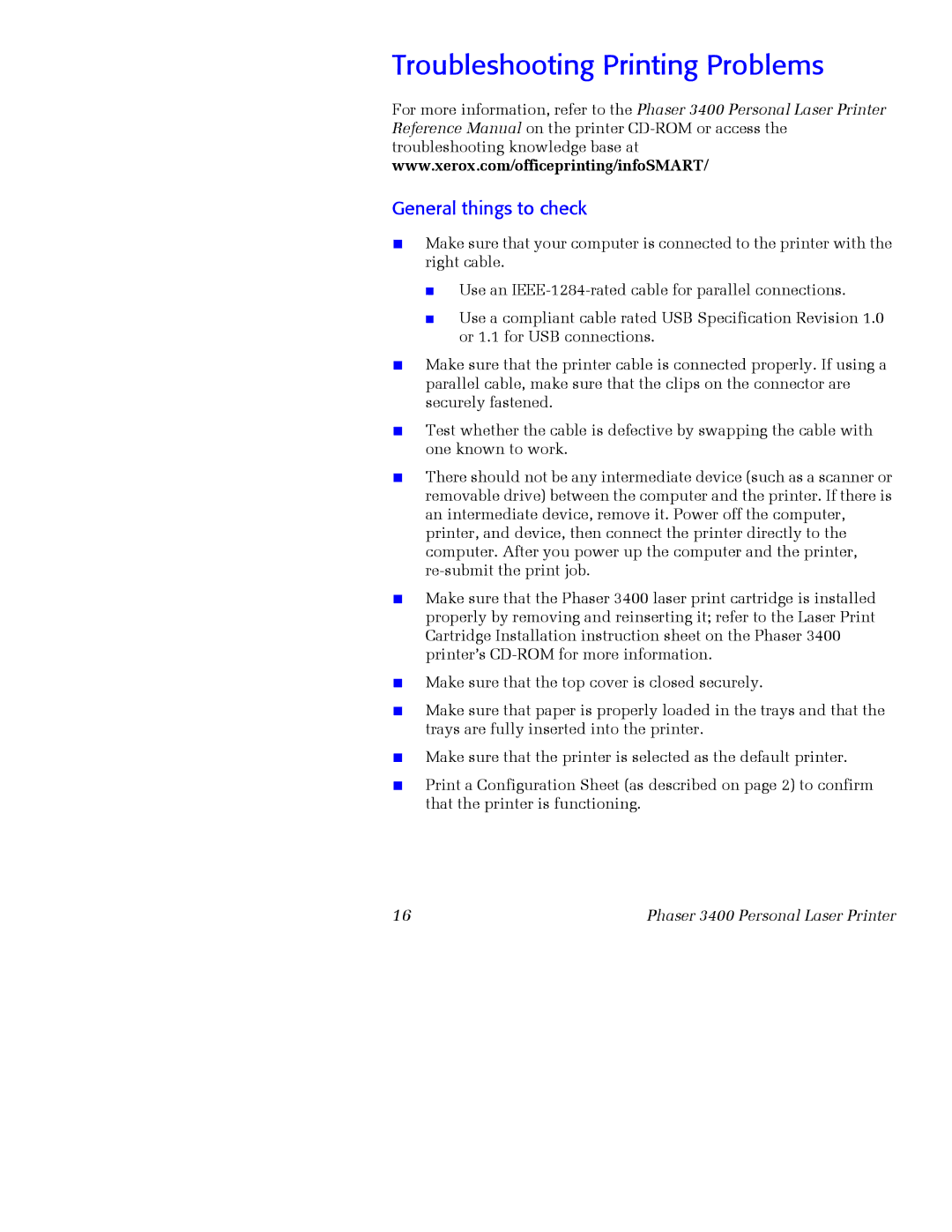 Xerox 3400 manual Troubleshooting Printing Problems, General things to check 