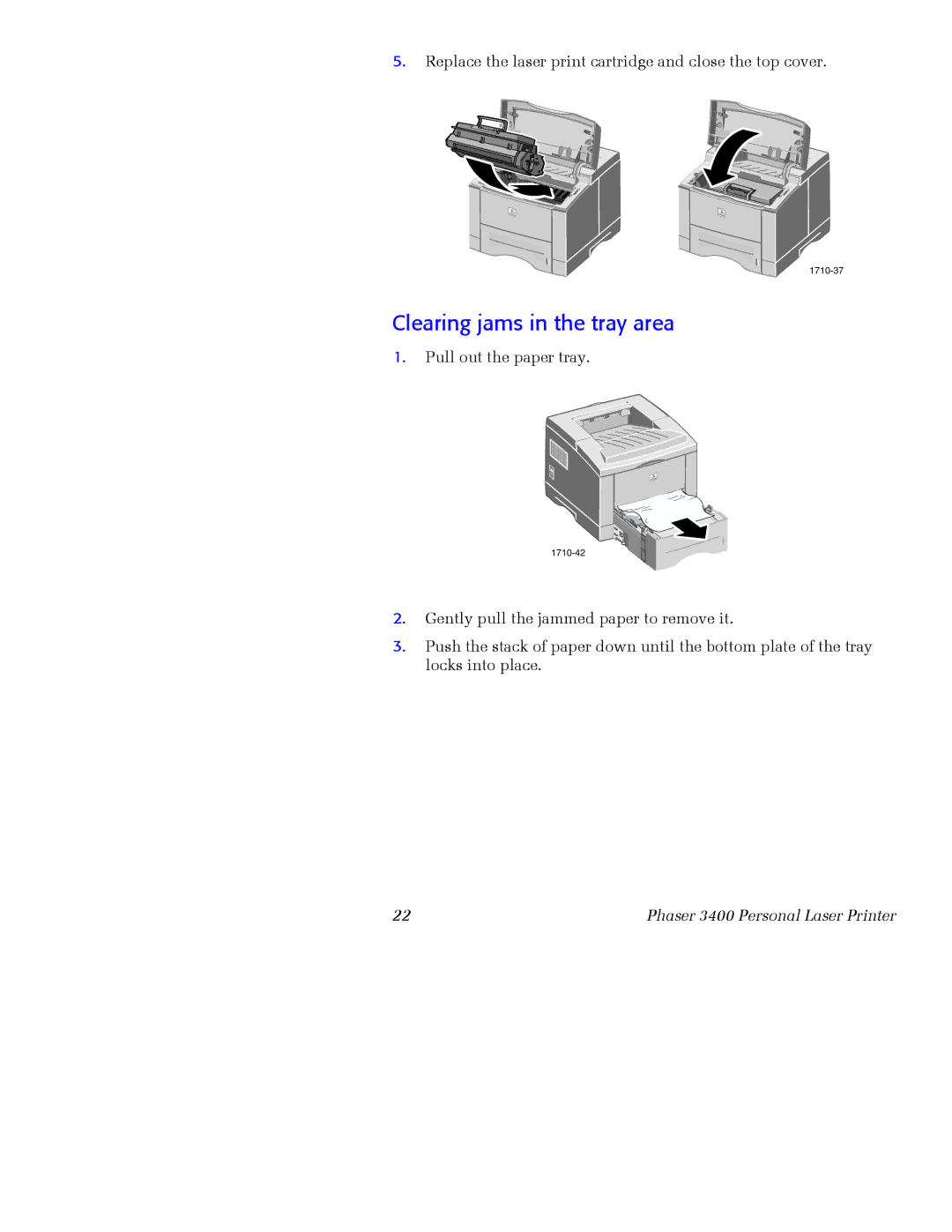 Xerox 3400 manual Clearing jams in the tray area 