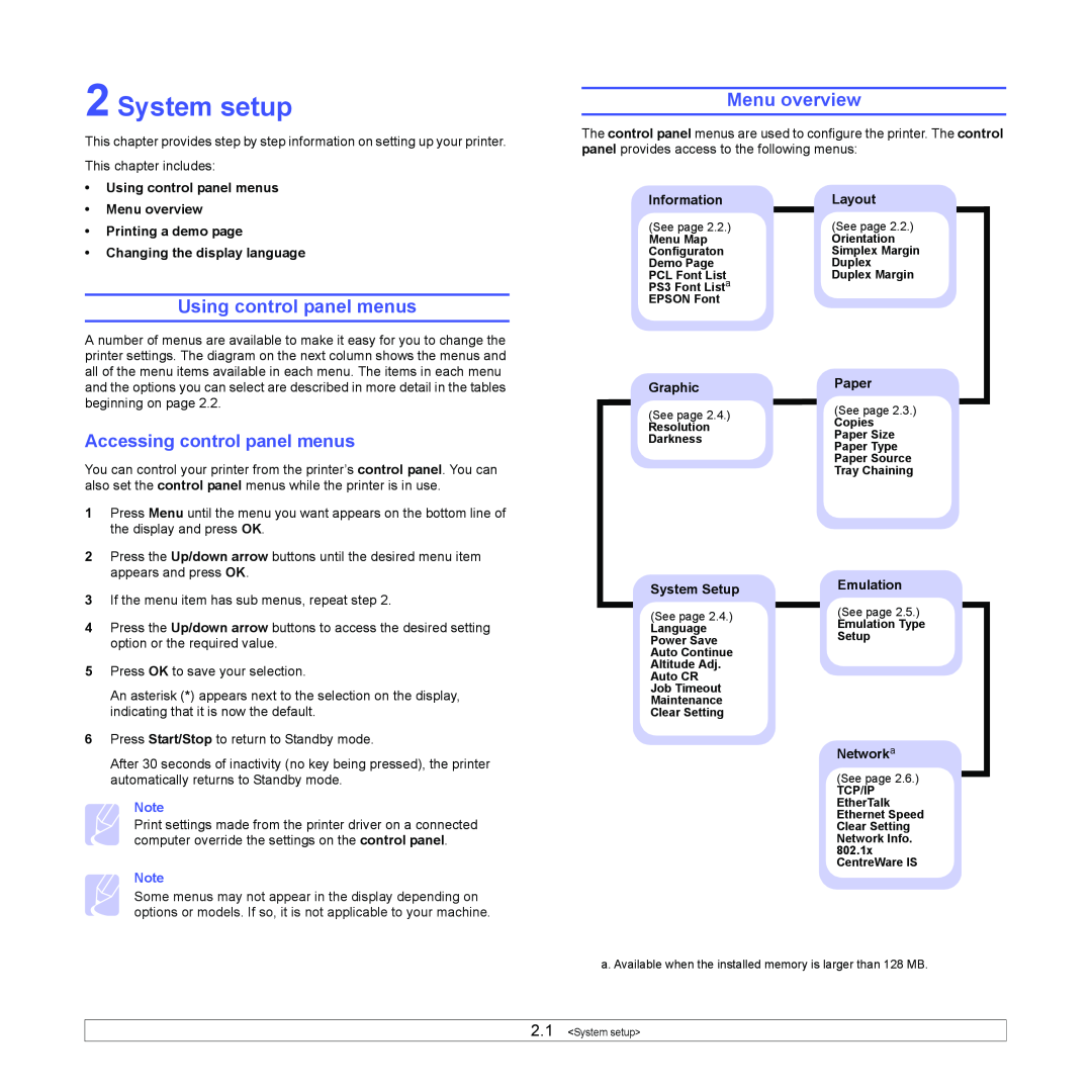 Xerox 3435DN manual System setup, Using control panel menus, Menu overview, Accessing control panel menus 