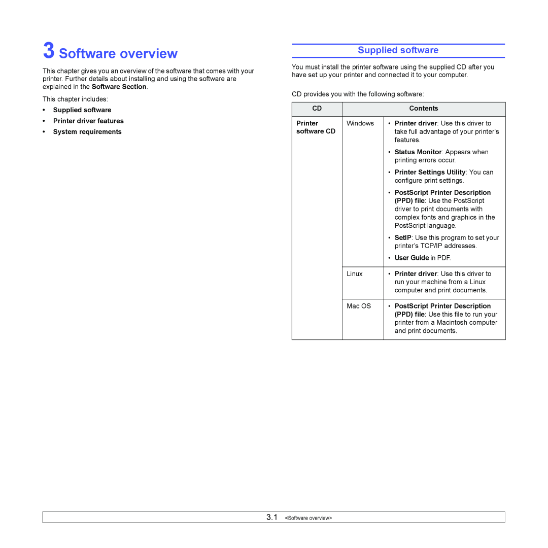 Xerox 3435DN manual Software overview, Supplied software 