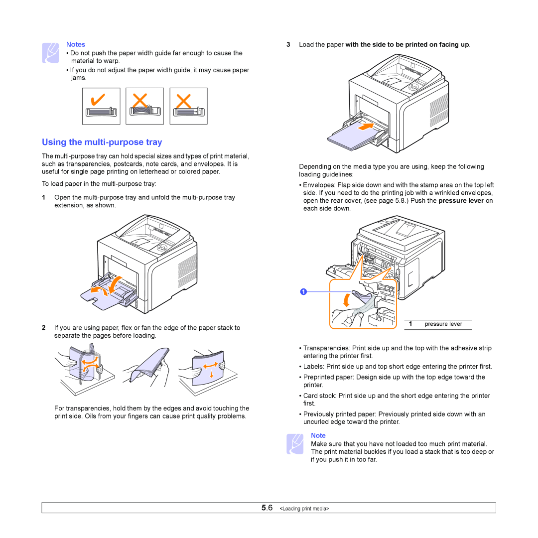 Xerox 3435DN manual Using the multi-purpose tray, Load the paper with the side to be printed on facing up 