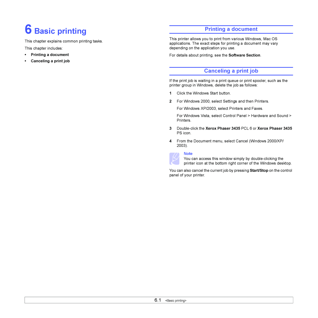 Xerox 3435DN manual Basic printing, Printing a document, Canceling a print job 
