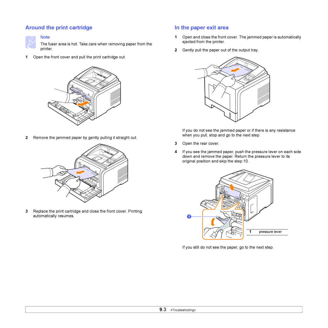 Xerox 3435DN manual Around the print cartridge, In the paper exit area 