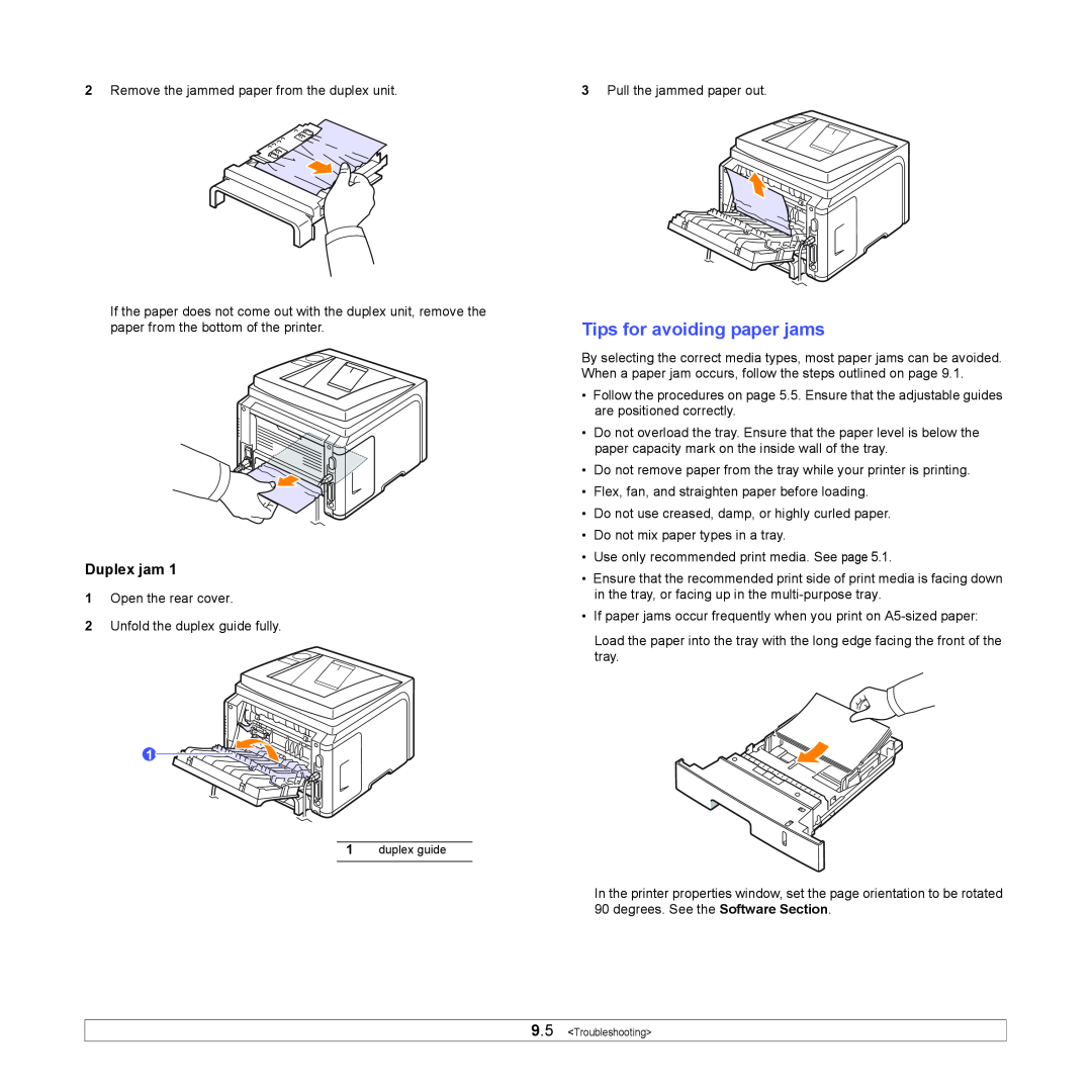 Xerox 3435DN manual Tips for avoiding paper jams, Duplex jam 