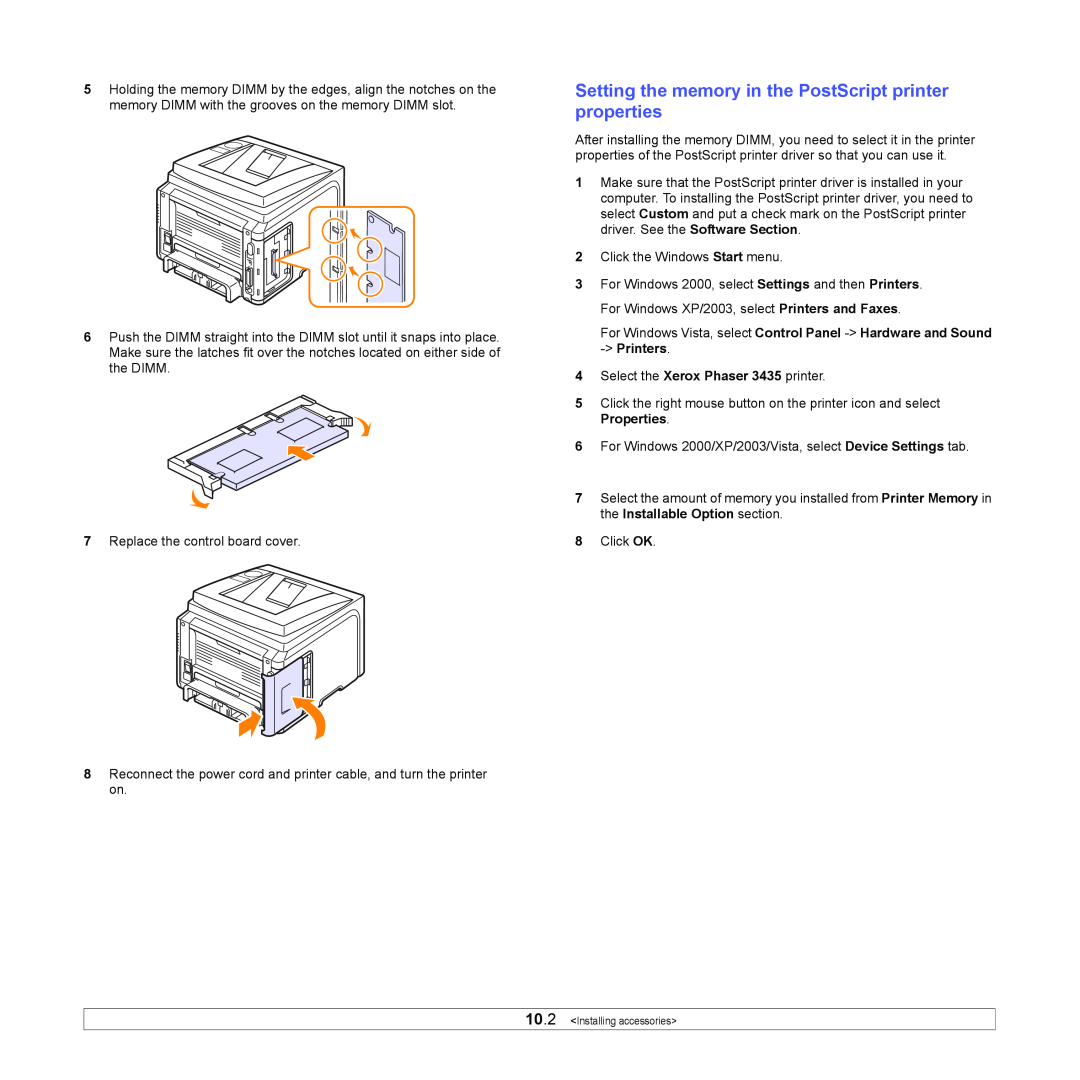 Xerox 3435DN manual Setting the memory in the PostScript printer properties 