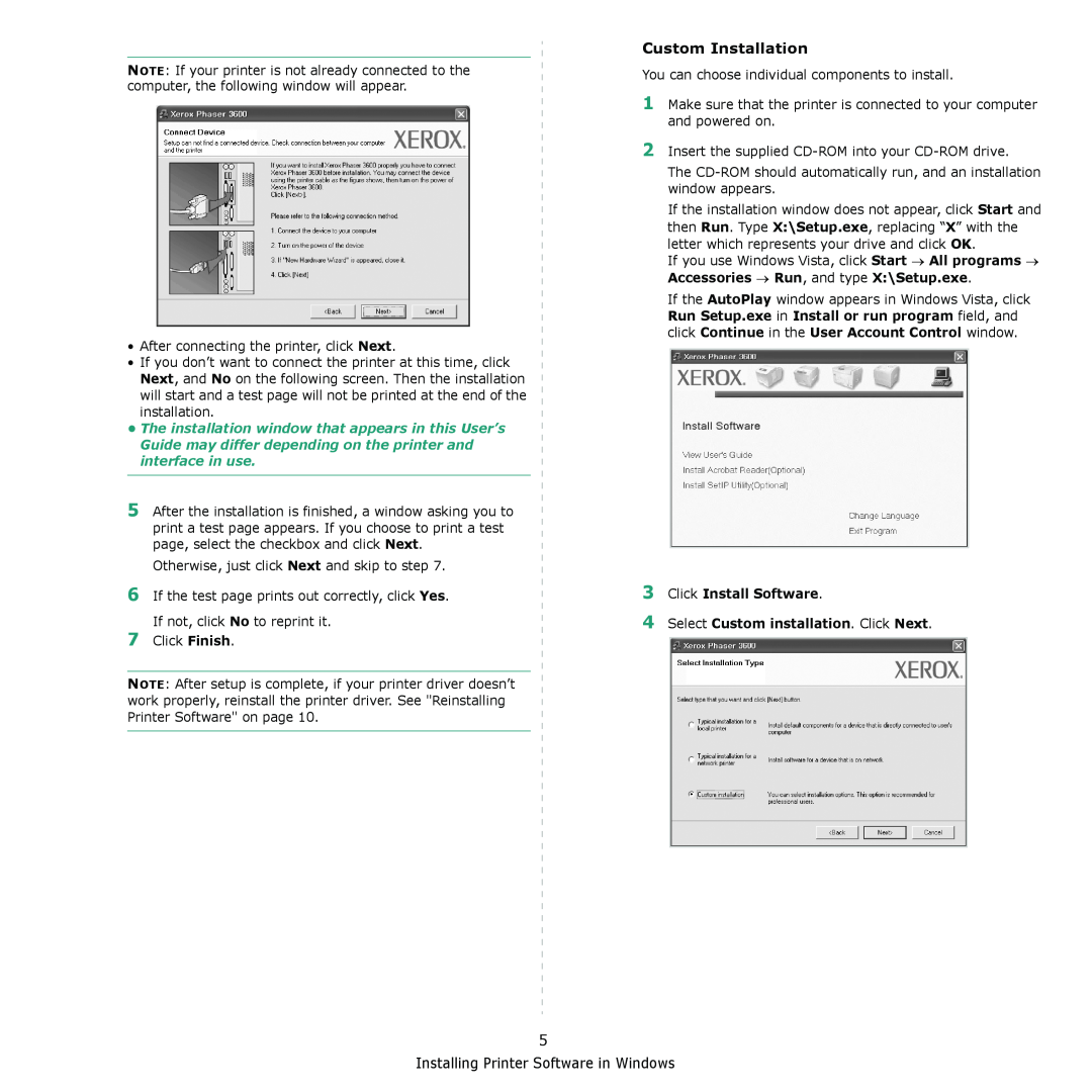 Xerox 3435DN manual Custom Installation, Click Install Software 4 Select Custom installation. Click Next 